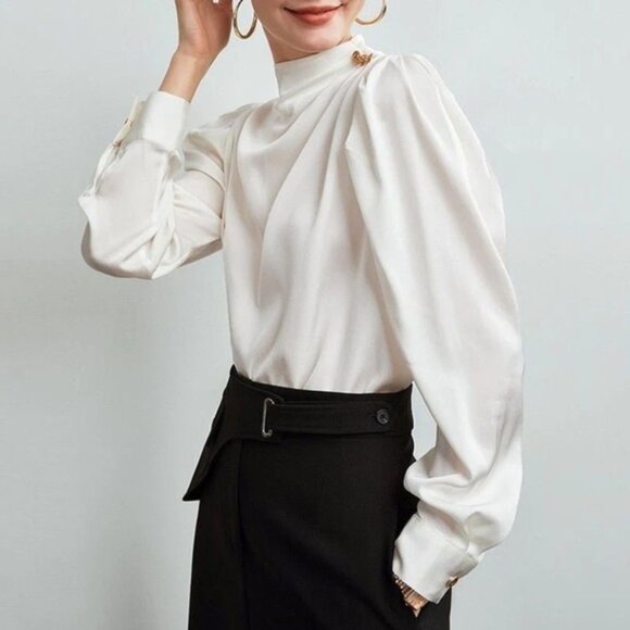 Dior Tops - 80s Christian Dior 100Silk Pleated Blouse Puff Lantern Sleeve Soft Silky